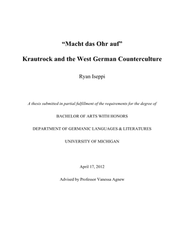 Krautrock and the West German Counterculture