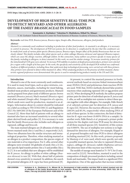 Development of High Sensitive Real-Time Pcr to Detect Mustard and Other Allergens of the Family Brassicaceae in Food Samples