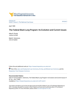 The Federal Black Lung Program: Its Evolution and Current Issues