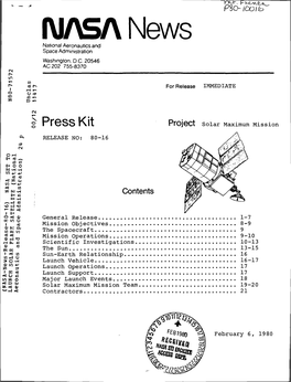 NASA News National Aeronautics and Space Administration Washington, D.C