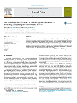 The Evolving State-Of-The-Art in Technology Transfer Research