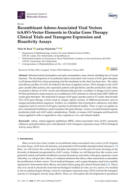 (Raav)-Vector Elements in Ocular Gene Therapy Clinical Trials and Transgene Expression and Bioactivity Assays