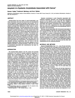 Amyloid a in Systemic Amyloidosis Associated with Cancer1