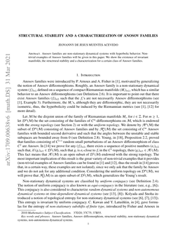 Arxiv:1709.00638V6 [Math.DS] 31 Mar 2021 C Ytm( System Di Anosov of Notion the Ytm,Nnatnmu Yaia Systems