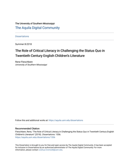 The Role of Critical Literacy in Challenging the Status Quo in Twentieth Century English Children’S Literature