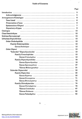 Table of Contents Introduction 5 Acknowledgments 5 Arrangement of Catalogue 6 Taxa Listed 6 Presentation of Taxa 6 Systematics O