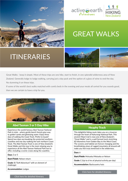 Great Walks Itineraries