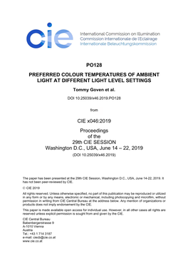 Preferred Colour Temperatures of Ambient Light at Different Light Level Settings