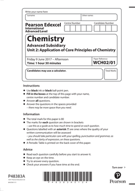 Chemistry Advanced Subsidiary Unit 2: Application of Core Principles of Chemistry