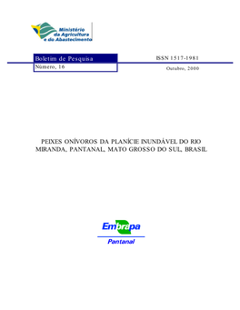 Boletim De Pesquisa PEIXES ONÍVOROS DA PLANÍCIE