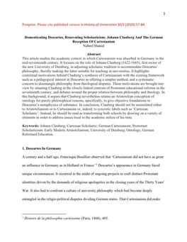 1 Preprint. Forthcoming in in Reshaping Natural Philosophy: Tradition and Innovation in the Academic Milieu, Edited by Andrea Sa