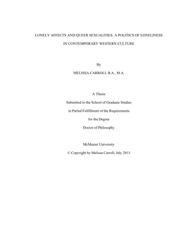 Lonely Affects and Queer Sexualities: a Politics of Loneliness