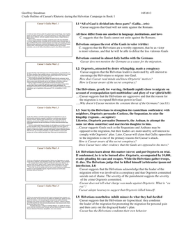 Geoffrey Steadman 16Feb13 Crude Outline of Caesar's Rhetoric During the Helvetian Campaign in Book 1 I.1 “All of Gaul Is Divid