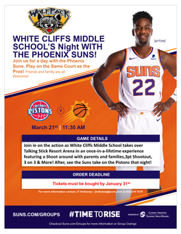 PHOENIX SUNS VS. DETROIT PISTONS Thursday, March 21St , 11:30AM at Talking Stick Resort Arena