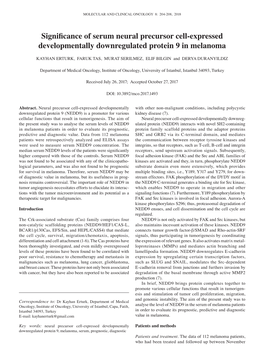 Significance of Serum Neural Precursor Cell‑Expressed Developmentally Downregulated Protein 9 in Melanoma