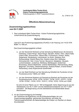 Öffentliche Bekanntmachung Zusammenlegungsbeschluss Vom