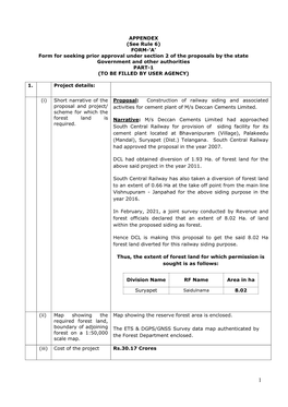 APPENDEX (See Rule 6) FORM-'A' Form for Seeking Prior Approval Under Section 2 of the Proposals by the State Government