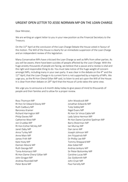 Urgent Open Letter to Jesse Norman Mp on the Loan Charge