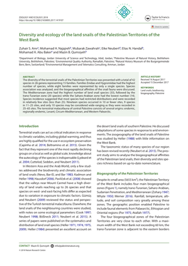 Diversity and Ecology of the Land Snails of the Palestinian Territories of the West Bank