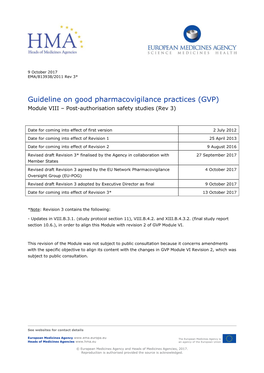 Guideline on Good Pharmacovigilance Practices (GVP) Module VIII – Post-Authorisation Safety Studies (Rev 3)