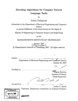 Decoding Algorithms for Complex Natural Language Tasks Pawan