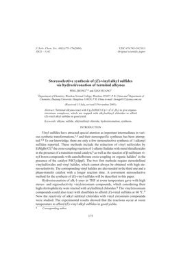 Vinyl Alkyl Sulfides Via Hydrozirconation of Terminal Alkynes