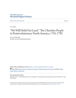 The Cherokee People in Postrevolutionary North America, 1781-1792