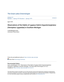 Observations of the Habits of Lygaeus Kalmii Angustomarginatus (Hemiptera: Lygaeidae) in Southern Michigan