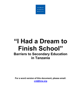 “I Had a Dream to Finish School” Barriers to Secondary Education in Tanzania