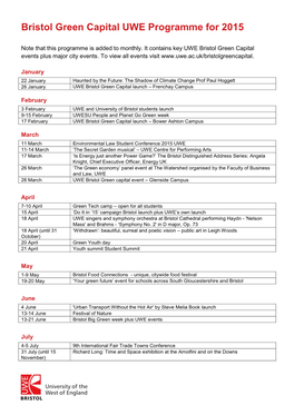 Bristol Green Capital UWE Programme for 2015