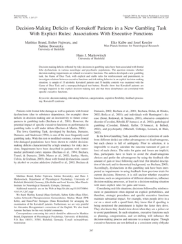 Decision-Making Deficits of Korsakoff Patients in a New Gambling Task