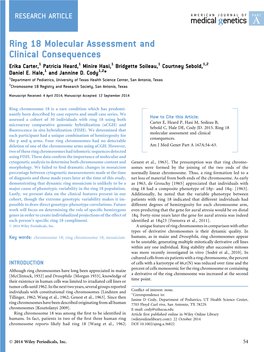 Ring 18 Molecular Assessment and Clinical Consequences Erika Carter,1 Patricia Heard,1 Minire Hasi,1 Bridgette Soileau,1 Courtney Sebold,1,2 Daniel E