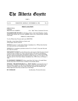 The Alberta Gazette, Part I, November 30, 1998