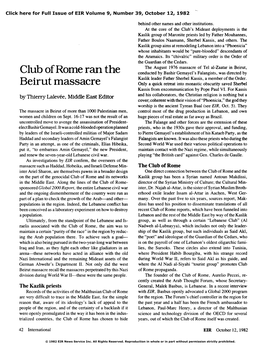 Club of Rome Ran the Beirut Massacre