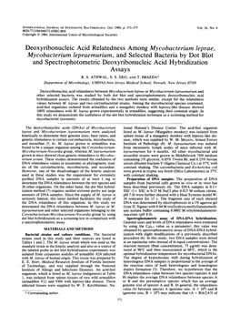 Deoxyribonucleic Acid Relatedness Among Mycobacterium Leprae, Mycobacterium Lepraernuriurn, and Selected Bacteria by Dot Blot An