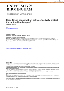 Does Greek Conservation Policy Effectively Protect the Cultural Landscapes? Katapidi, Ioanna