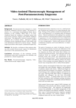 Video-Assisted Thoracoscopic Management of Post-Pneumonectomy Empyema