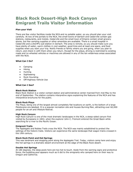 Black Rock Desert-High Rock Canyon Emigrant Trails Visitor Information