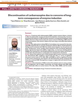 Discontinuation of Carbamazepine Due to Concerns of Long‐Term