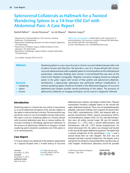 Splenorenal Collaterals As Hallmark for a Twisted Wandering Spleen in a 14-Year-Old Girl with Abdominal Pain: a Case Report