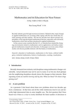 Mathematics and Its Education for Near Future 가까운 미래의 수학과 수학교육