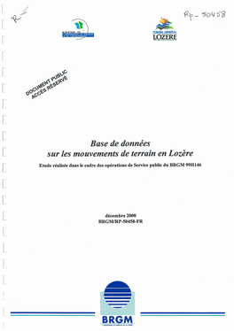 Base De Données Sur Les Mouvements De Terrain En Lozère Etude Réalisée Dans Le Cadre Des Opérations De Service Public Du BRGM 99H146