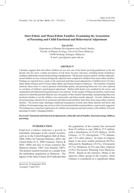 Inter-Ethnic and Mono-Ethnic Families: Examining the Association of Parenting and Child Emotional and Behavioural Adjustment