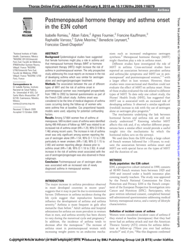 Postmenopausal Hormone Therapy and Asthma Onset in the E3N Cohort