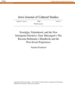 Nostalgia, Nationhood, and the New Immigrant Narrative: Gary Shteyngart's the Russian Debutante's Handbook and the Post