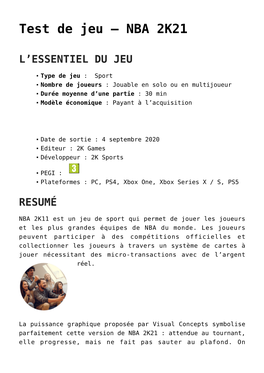 Test De Jeu &#8211