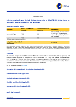 SD Corporation Private Limited: Ratings Downgraded to [ICRA]A2(CE)