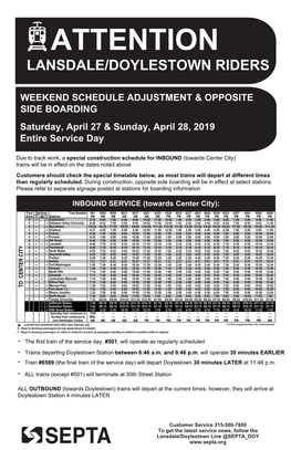 Lansdale/Doylestown Sunday Timetable April