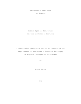 Violence and Genre in Cervantes a Dissertation Submitted In