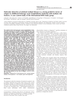 Molecular Detection of Minimal Residual Disease Is a Strong Predictive Factor of Relapse in Childhood B-Lineage Acute Lymphoblastic Leukemia with Medium Risk Features